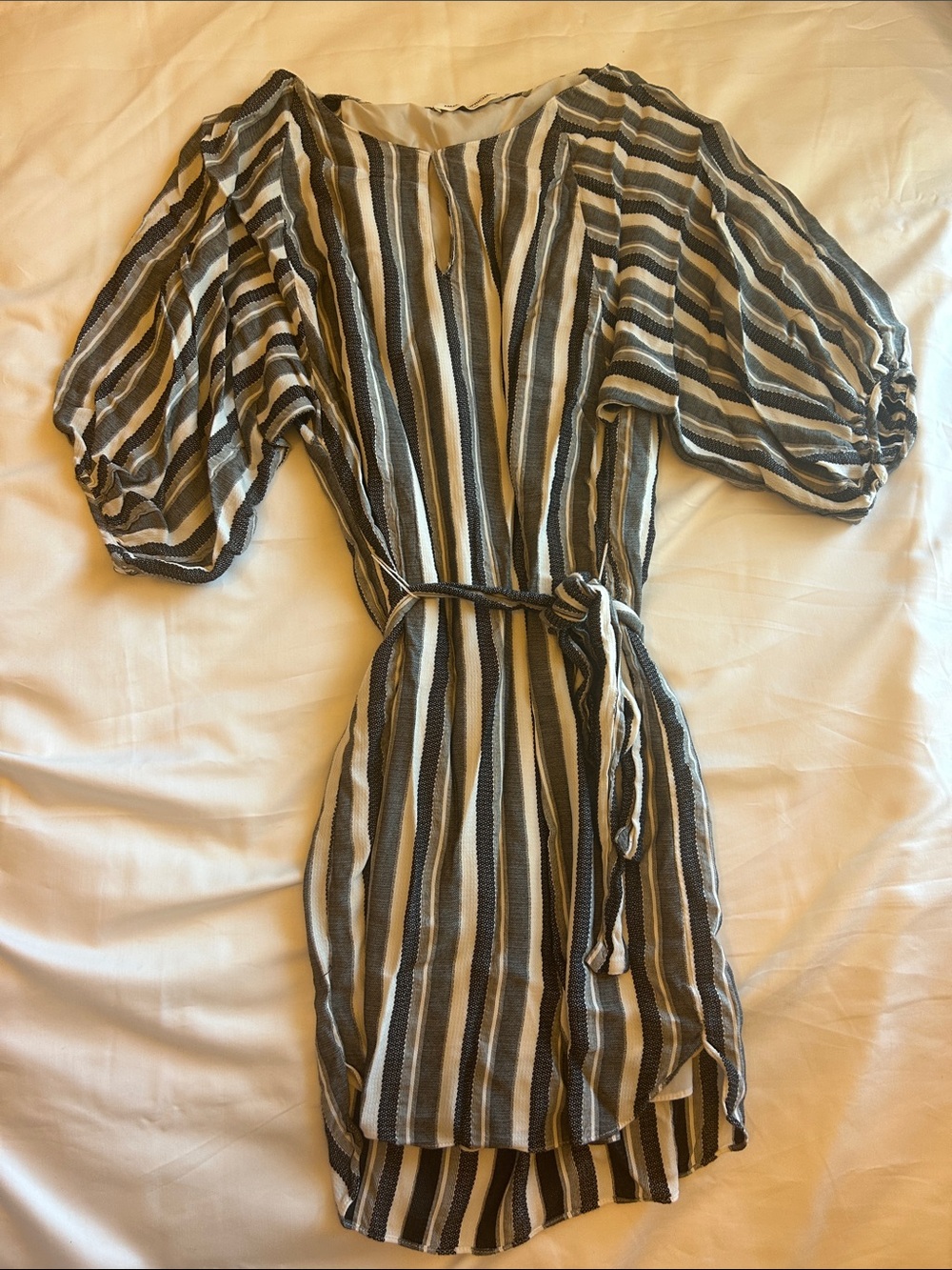 Amanda Uprichard Black and Cream Striped High-Low Dress